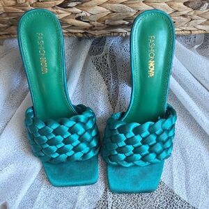 Lil Twist Satin Braided Mules Fashion Nova Turquoise Braided Heels